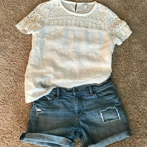 JCrew Linen and Lace Blouse